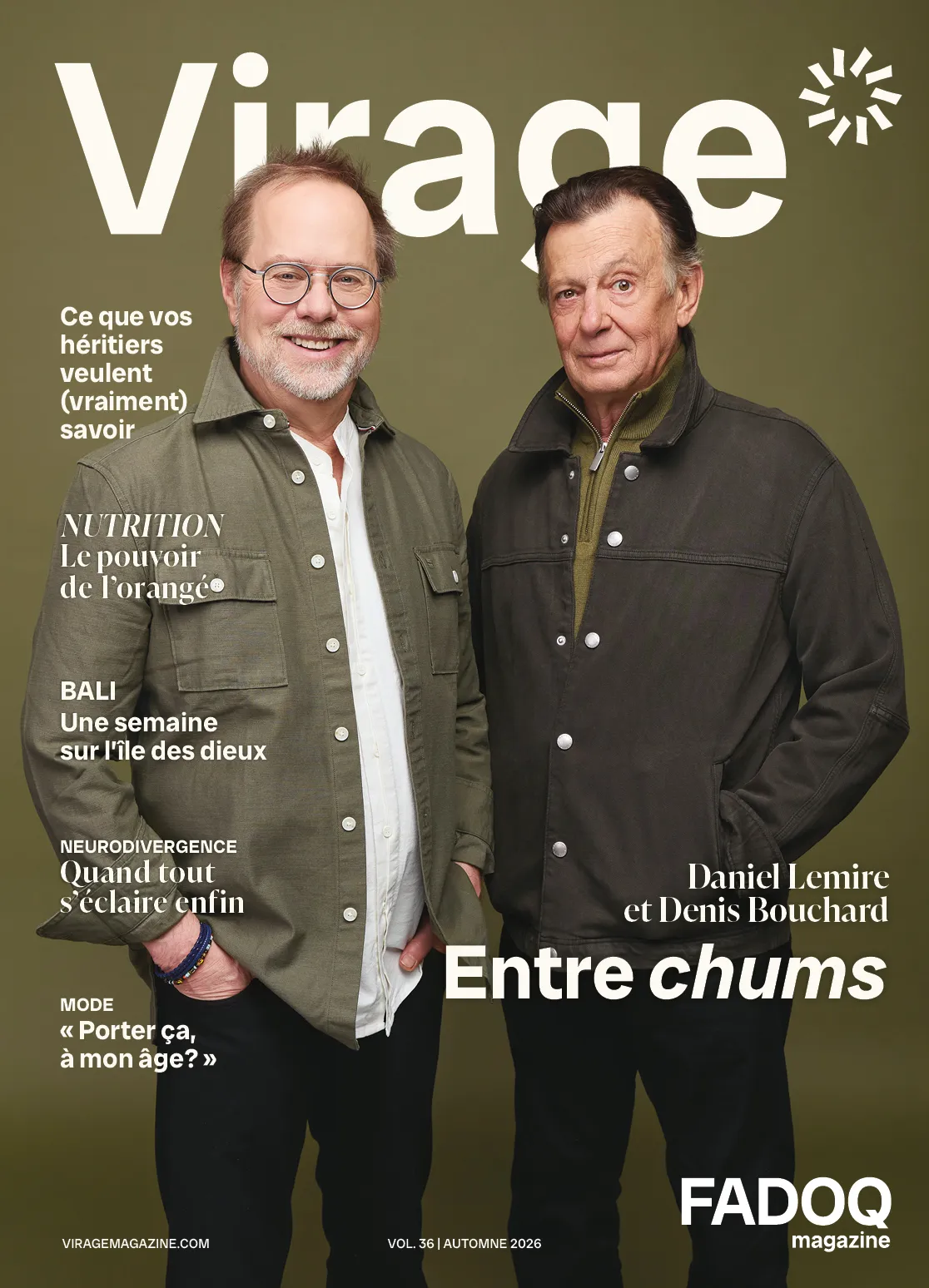 Denis Bouchard et Daniel Lemire en couverture de Virage, le magazine de la FADOQ.