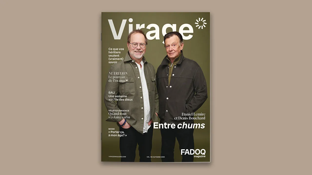 Denis Bouchard et Daniel Lemire en couverture de Virage, le magazine de la FADOQ.